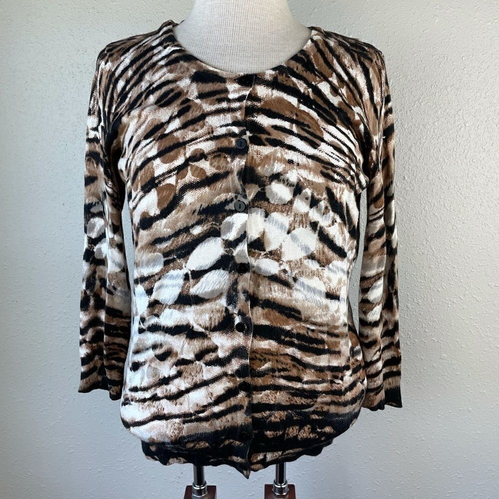Joseph A. Animal Print Button Down Cardigan EUC